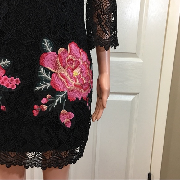 NWOT ASL crochet black embroidered floral dress - Picture 3 of 8